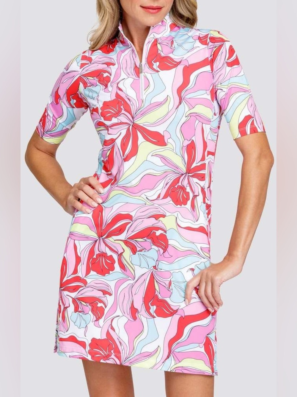 TAIL Activewear Women's Zaya UPF 50+ Painted Petals Printed Half Sleeve Dress M